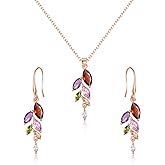 Crysdue Wedding Jewelry Set, Elegant Cubic Zirconia Prom Necklace Dangle Earrings Set for Bride Bridesmaid