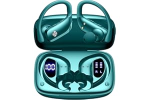 bmani Wireless Earbuds Bluetooth Headphones 48hrs Play Back Sport Earphones with LED Display Over-Ear Buds with Earhooks Built-in Mic Headset for Workout Green