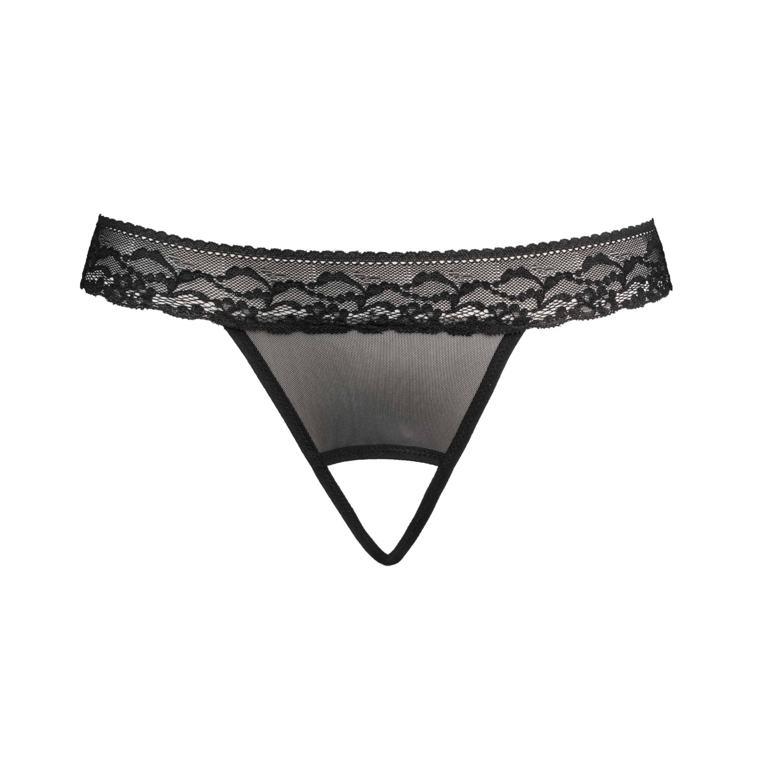 Teyli Women's Mesh Thong with Lace, black, L