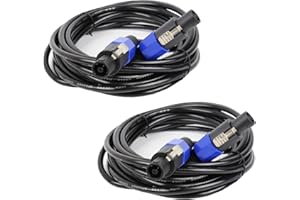 HBU 2 Packs 20 Feet Speakon Cables - Pack of 2 Professional DJ PA Speak-On to Speak-ON Male Cable - Stage, Gig, Outdoor, Studio Extension Wire with Twist Lock (2 Conductors)