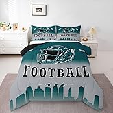 Erosebridal Football Comforter Set American Soccer City Full Size Bedding Set for Kids Teen Adults,Rugby Sports Green Grey Comforter Sports Competitive Games Quilt