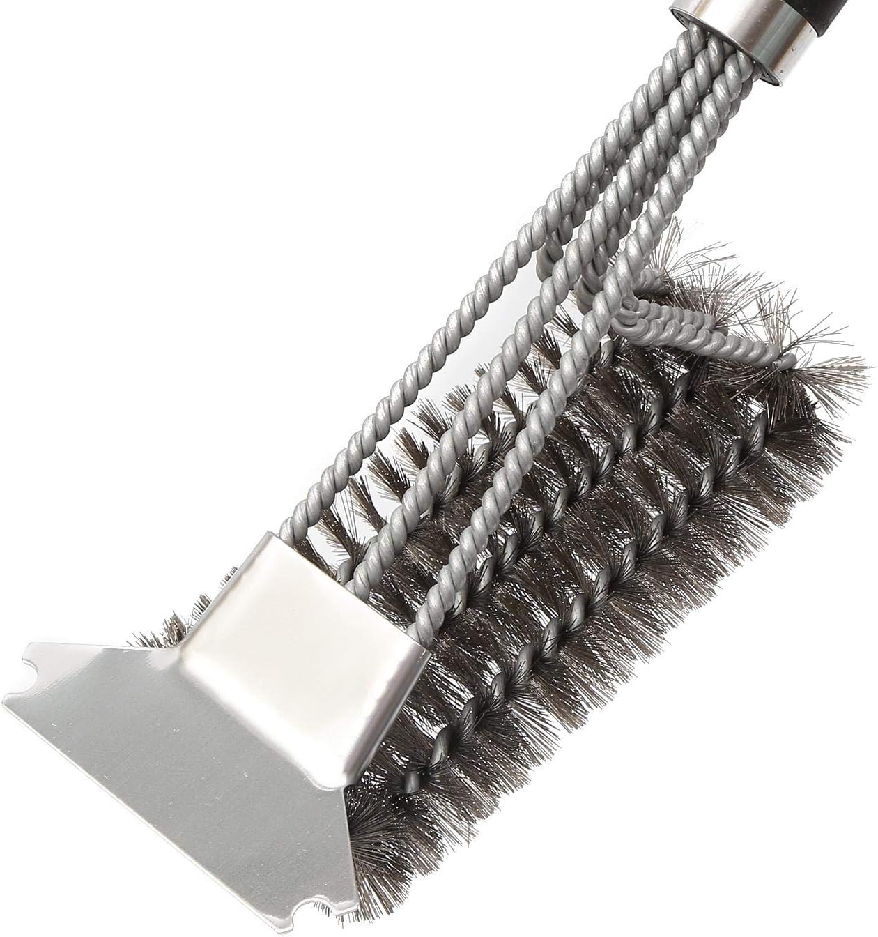 TOPWAY BBQ Cleaning Wire Brush Stainless Steel 3 Rows Straight with Long Handle - Image 5