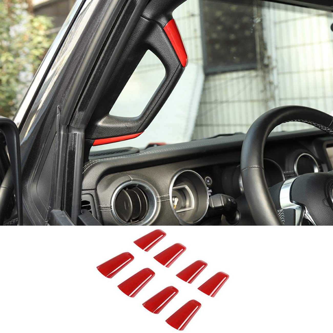 Photo 1 of 8PCS Red A&B Pillar Grab Handle Trim Cover Overlay Fit for 2018-2023 Jeep Wrangler JL JLU & Gladiator JT