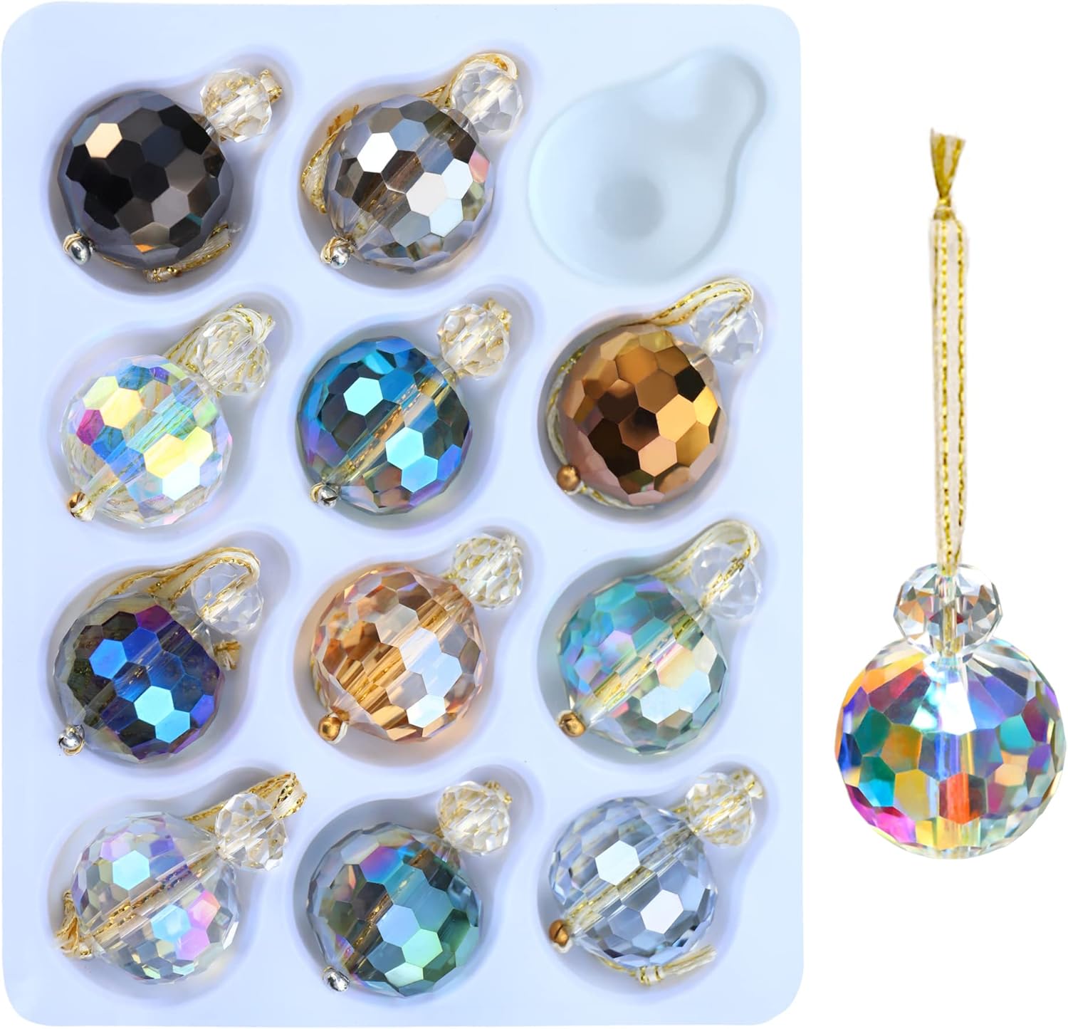 Ornaments - 12 Pcs Multicolor Crystal Glass Christmas Balls Ornaments, 0.87