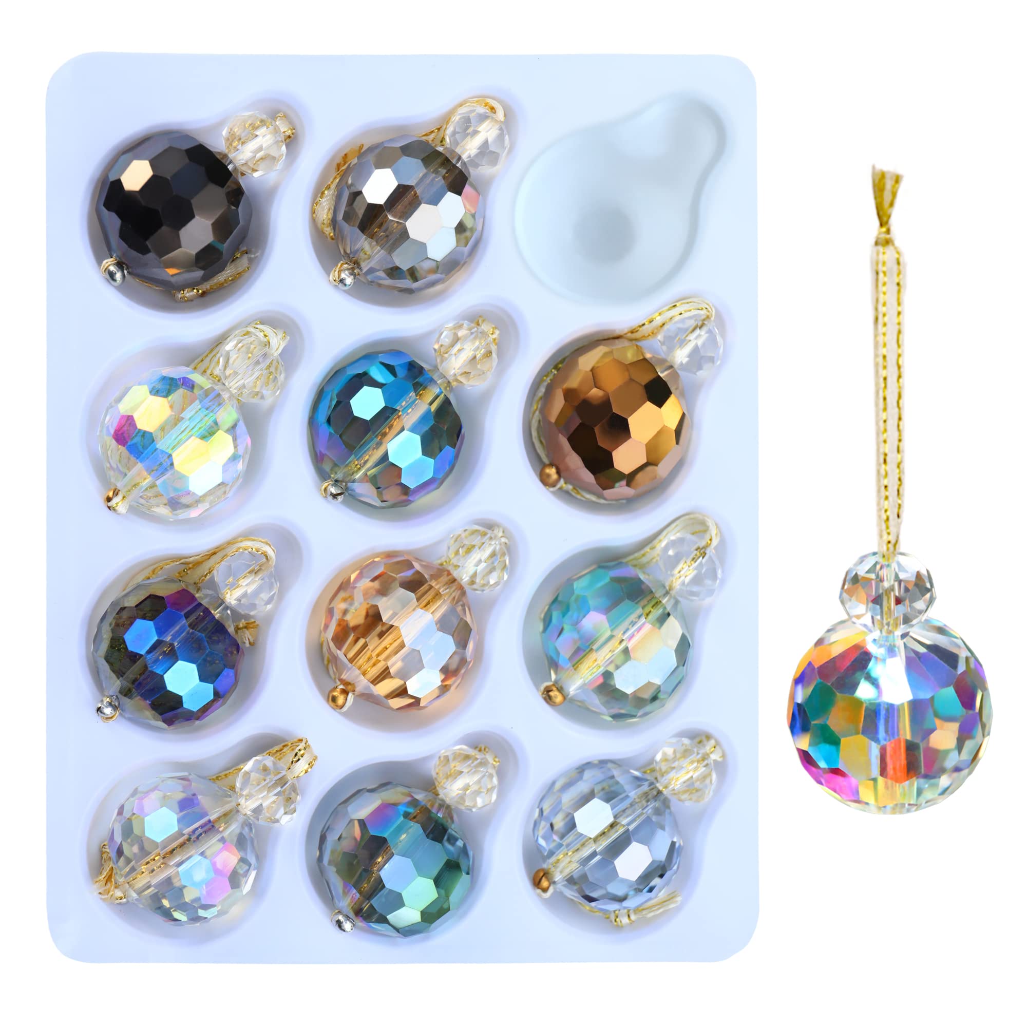 View 1 of 12 Pcs Multicolor Crystal Glass Christmas Balls Ornaments, 0.87" Mini Colorful Prism Ball Xmas Tree Decorations, Hanging Ornament Clearance for Wedding Party Home Decor(Multicolor)