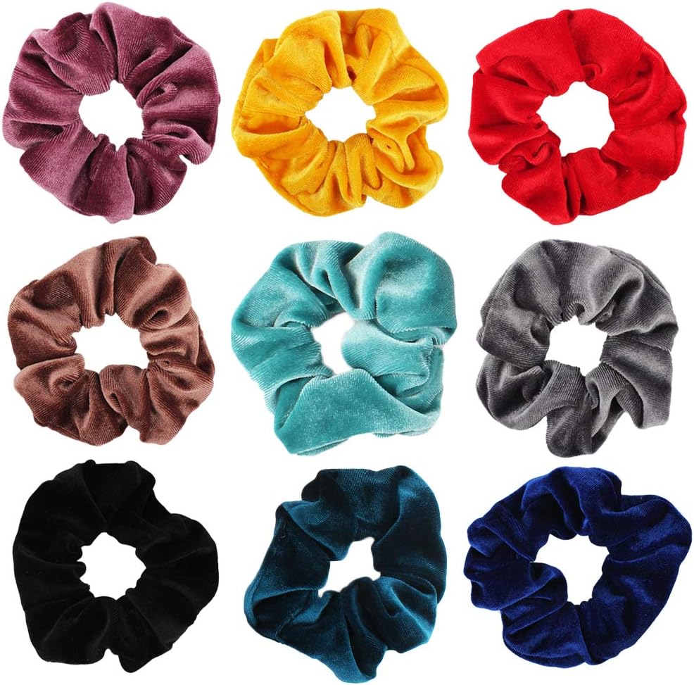 Hair Scrunchies Velvet Elastics,Soft Hair Bands Hair Ties Hair Accessories Colorful Velvet Hair Bands for Girls for Women or Girls (9 pack)
