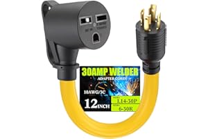 Tellegloww Generator to Welder Adapter Compatible with NEMA L14-30P to 6-30R 30 Amp, ETL Listed, 4 Prong Locking Generator Male to 3 Prong Dryer Female for EV, 10 AWG STW, 1FT