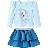 Disney Frozen Elsa Stitch Princess Minnie Toddler Girl 2 Piece Outfit Puff Sleeve Top & Sparkly Skirt Set Birthday Dress 2-9Y