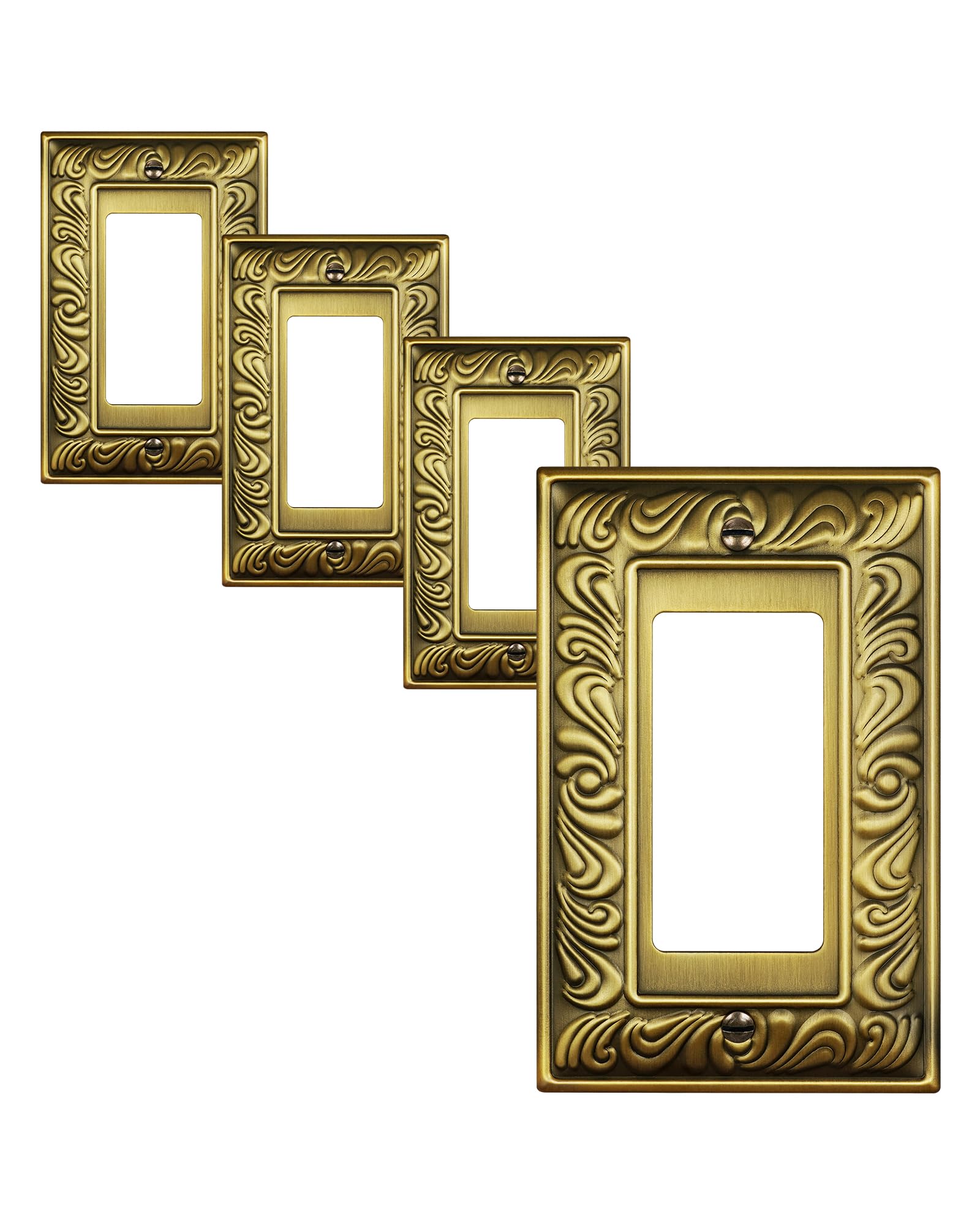 Photo 1 of TREEWELL 4-Pack Decorator Outlet Cover Plate, Paisley Pattern Decorative Switch Plates and Outlet Covers, Antique Brass Metal Wall Plates for Electrical Outlets, Receptacle, GFCI Outlet, Dimmer Switch
