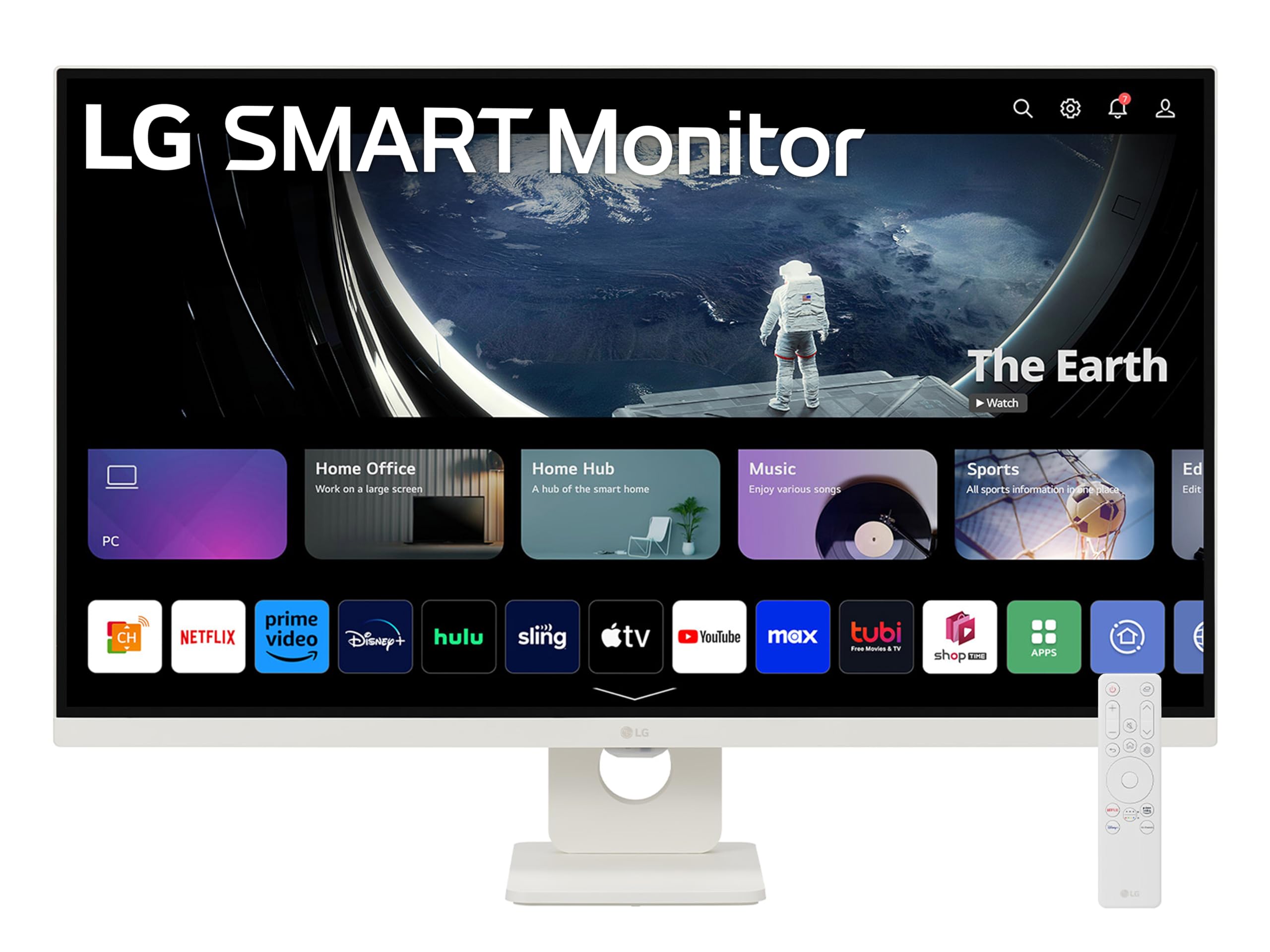 LG 32U721SA Monitor Smart 32" 4K, HDR, webOS con app di streaming, Wi-Fi, Bluetooth, AirPlay, Screen Share, Browser Internet, Speaker Stereo 10W, USB-C (65W), HDMI, Hub USB, Telecomando, Bianco