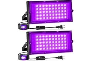 YAYIT 50W Black Lights with Switch+Plug, IP66 Waterproof, LED Blacklight Flood Light for Glow Party, Halloween, Bedroom, Fluorescent Poster, Body Paint, 2 Pack