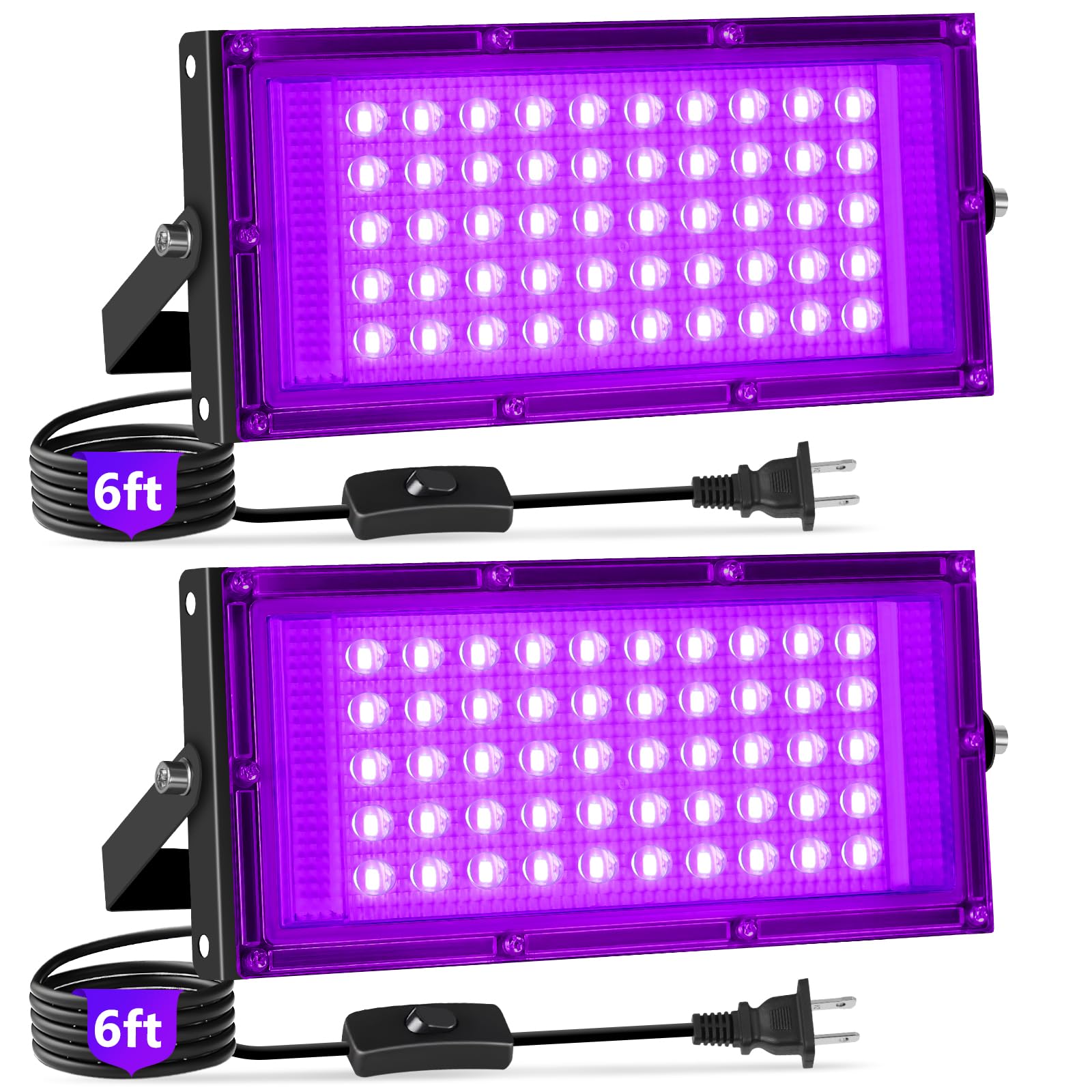 Photo 1 of 50W Black Lights with Switch+Plug, IP66 Waterproof, LED Blacklight Flood Light for Glow Party, Halloween, Bedroom, Fluorescent Poster, Body Paint, 2 Pack