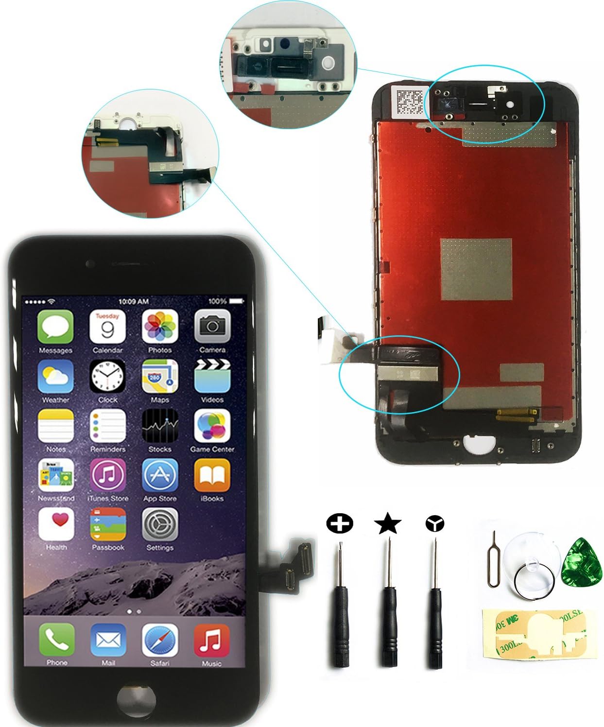 ZTR LCD Touch Screen Digitizer Frame Assembly Full Set LCD Touch Screen Replacement for iPhone 7 Plus 5.5 inch (Black)