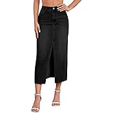 Stylish Women's Stretch Denim Skirt Mid-Length Comfortable & Curve-Hugging with Center Slit