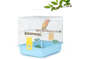 KUNNKU Travel Bird Cages for Cockatiels - Parrot Cage Starter Kit with Stand Accessories Birdcage Great for Parakeets Lovebirds Parrotlets Finches Canaries and More Small Birds(Blue)