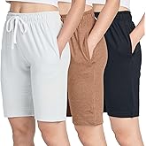 Real Essentials 3 Pack: Womens Cotton Terry Jersey 9" Bermuda Shorts Pockets-Casual Lounge Yoga (Available in Plus Size)