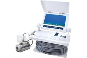Upgraded Aqua-Vu AV 715C Underwater Fishing Camera – 7" Color Monitor, 75' Cable, White Monitor/Shuttle, Stainless Steel XD Camera, XD Trolling Fin, Sunshield – Ideal for Ice, Saltwater, Freshwater