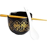 Get Trend Harry Potter Ceramic Ramen Bowl 3 Pc Set with Bamboo Chopsticks, Spoon, Kids Teens Adults, 20oz Noodle Bowl, Microwave Safe Gifts for Teens (Black Harry Potter)
