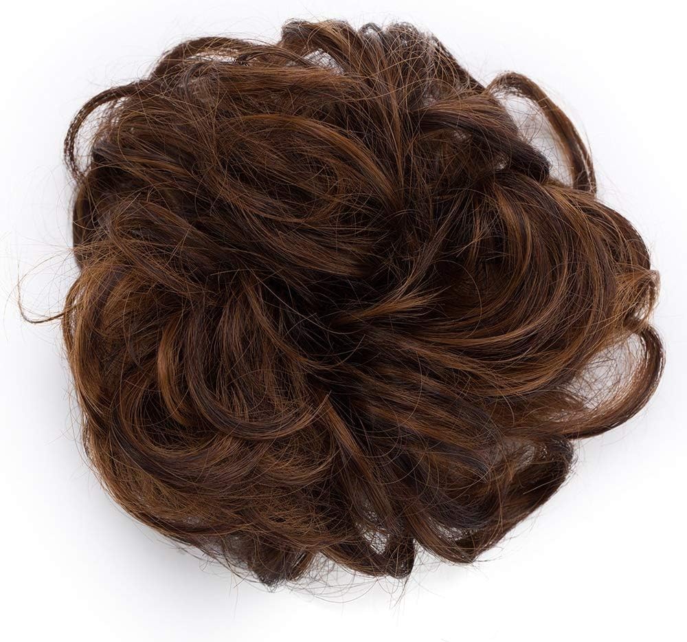 Curly Wavy Hair Bun Ribbon - Light Auburn & Dark Brown, Scrunchy Scrunchie Hair Pieces Donut Chignon Ponytail - Image 4