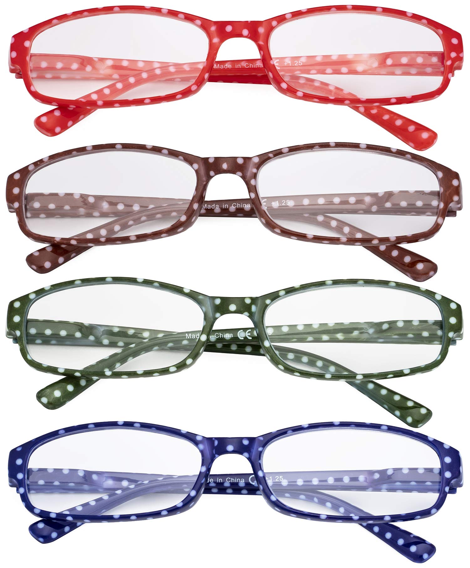 CessBlu Ladies Stylish 4 Pack Reading Glasses Polka Dots Patterned Reader Eyeglasses for Women +0.75
