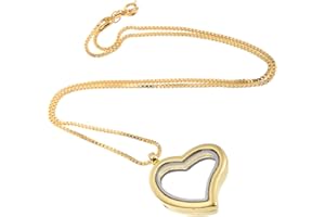 RUBYCA Living Memory Floating Charm Heart Glass Locket Pendant Necklace 20 Inches 1pcs Gold Color