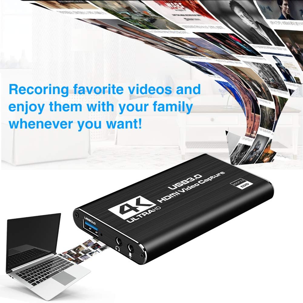LEADNOVO Audio Video Capture Card, HDMI USB3.0 4K 1080P 60fps Reliable Portable Video Converter for Game Streaming Live Broadcasts Video Recording(Black): Computers & Accessories