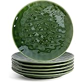 vicrays Ceramic Dinner Plates Set, 10.5 Inch, Set of 6, Round, Microwave, Oven, Dishwasher Safe, Scratch Resistant, Porcelain Fluted Suitable for Steak, Pasta, Pizza, Home, Restaurant, Green
