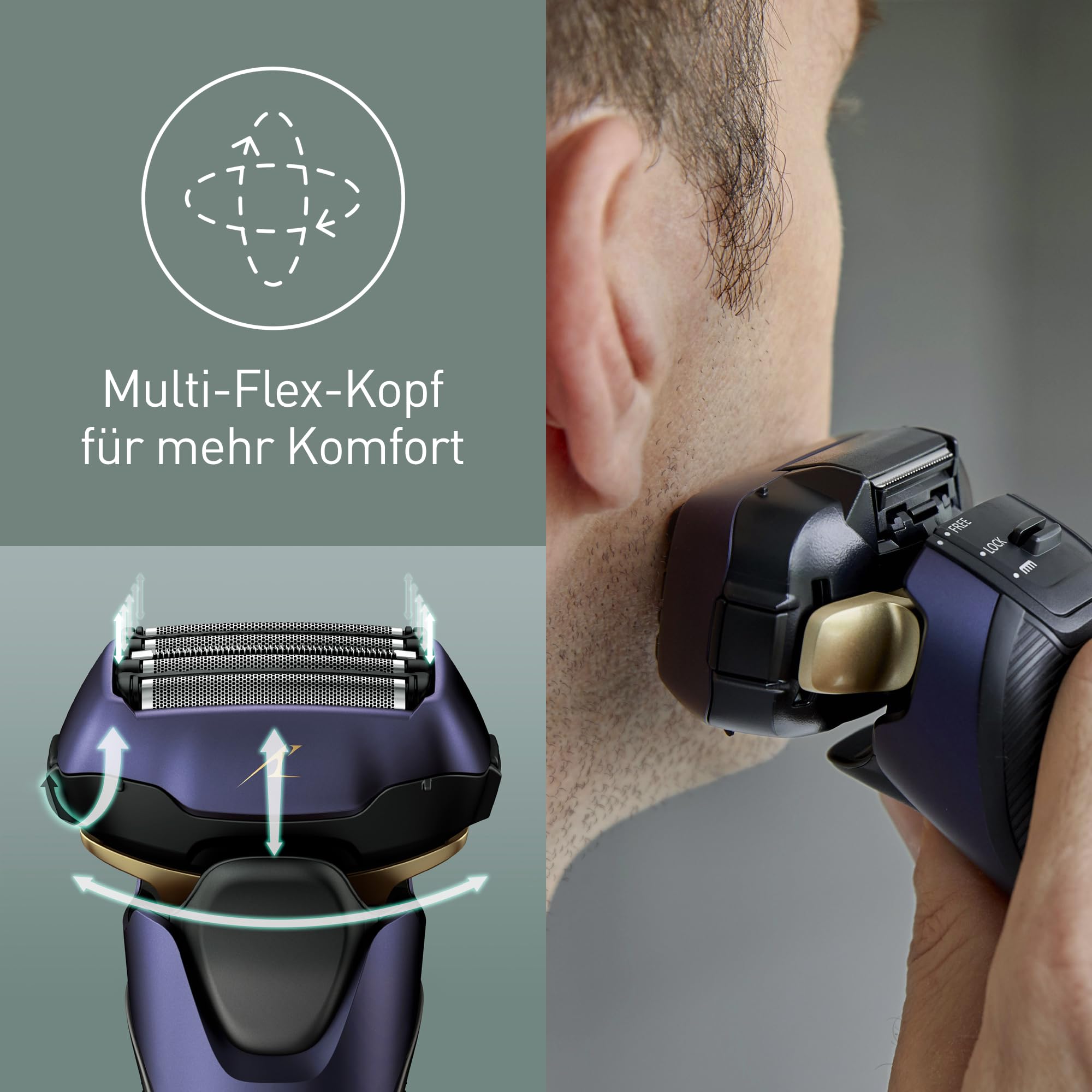 Panasonic Series 800 ES-LV67 Elektrischer Nass- & Trockenrasierer, 5-fach-Scherkopf Mit Linearmotor Und Bartsensor Technologie, Inklusive Pop-up Trimmer Und 16D-Multi-Flex-Kopf, Navy Blau 6