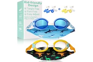 Pixel Panda 2 Pack Kids Swim Goggles with Fabric Strap for 3-14 Anti-Fog Anti-UV, No Leak No Hair Pulling Swimming Goggles