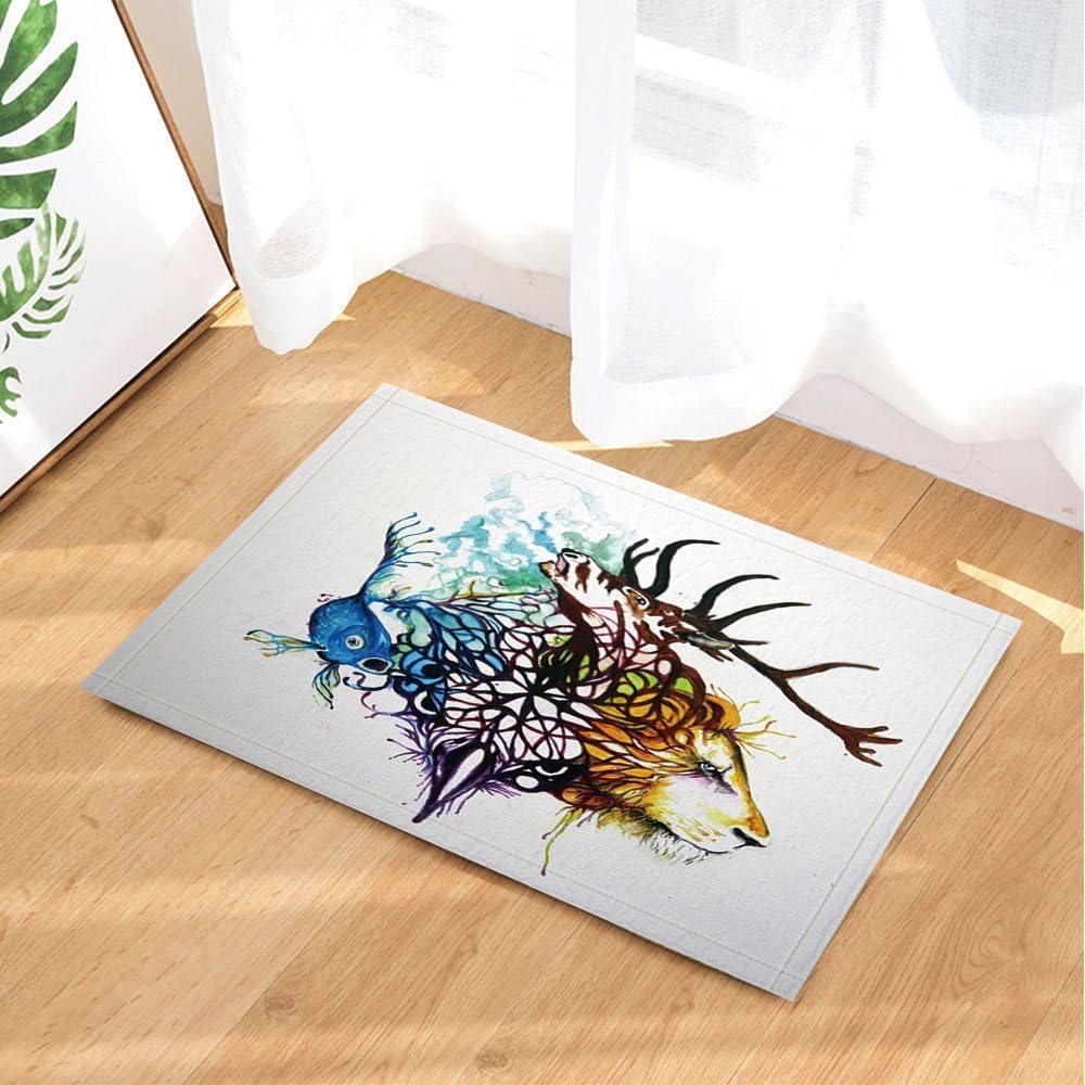 HiSoho Abstract Bath Rugs by Modern Art Watercolour Lion Deer Fish Eagle Non-Slip Doormat Floor Entryways Indoor Front Door Mat Kids Bath Mat 15.7x23.6in Bathroom Accessories