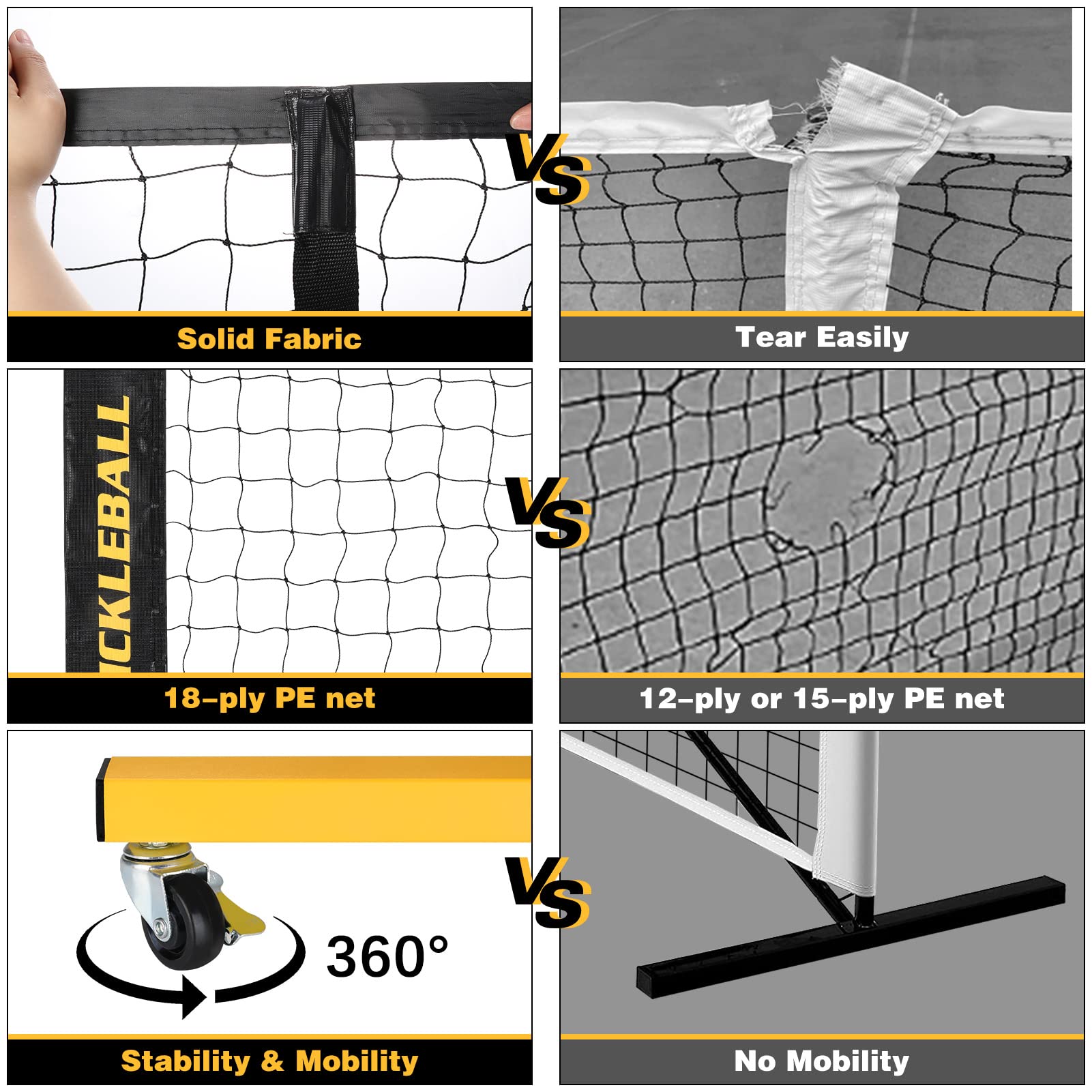 Portable Pickleball Net Set with Wheels, Regulation Size 22 FT & Half Court 11 FT, Steady Metal Frame Pickle Ball Net Set System with Carry Bag for Backyards, Driveways, and Garages