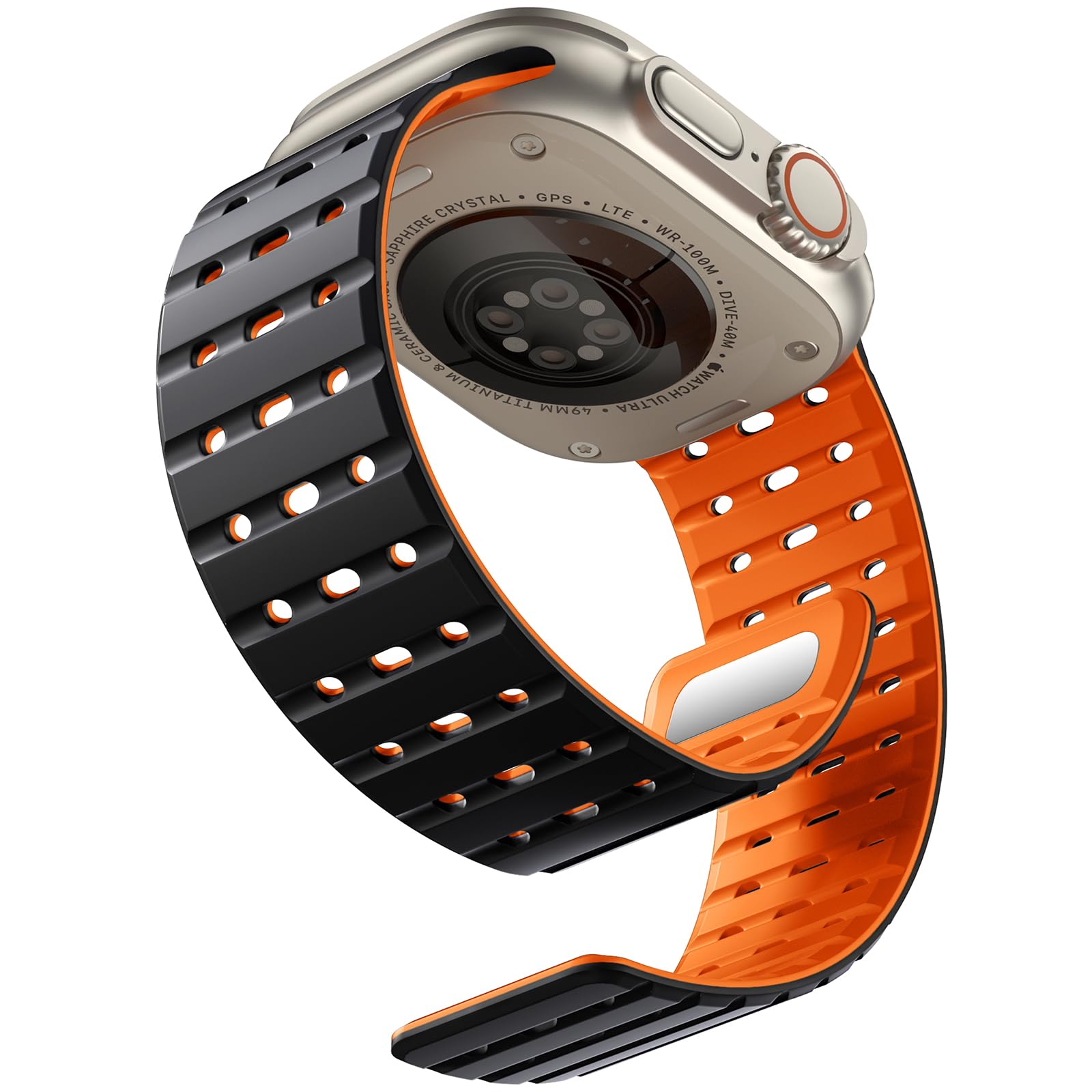 Bandletic Magnetic Strap Compatible with Apple Watch Strap 45mm 44mm 46mm 49mm 42mm,Soft Silicone Sport Band for Apple Watch Ultra 3/2/1/SE/iWatch Series 11 10 9 8 7 6 5 4 3 2 1 Women Men,Black Orange