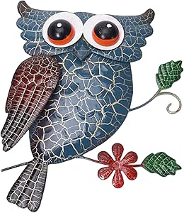Plcnn Metal Owl Wall Decor Outdoor Hanging Art Blue Owl Sculpture iron Animal Statues for Garden Wall Patio, Home, Fence, Farmhouse, Indoor Gift Set