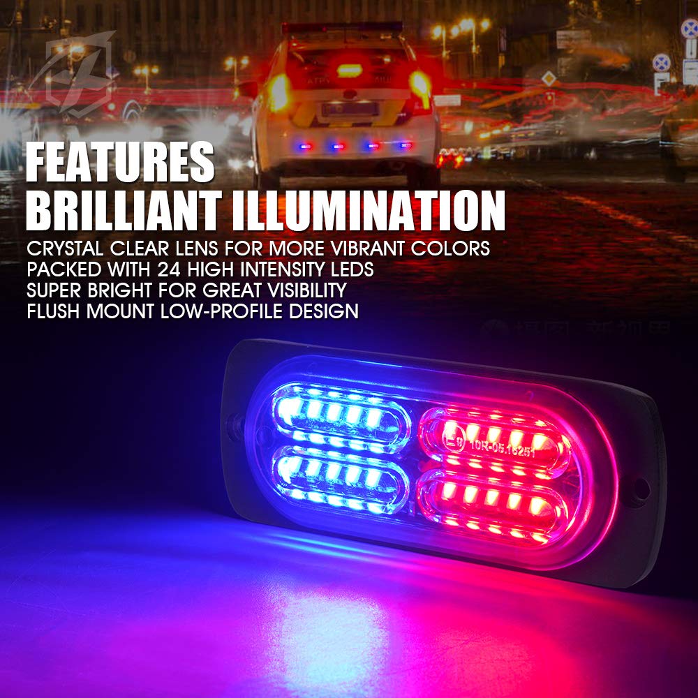 Xprite 24 LED Surface Mount Strobe Lights Kit with Control Panel, Grill Grille Flashing Emergency Warning Police Side Marker Light for Trucks Vehicles ATV RV Cars Van Red Blue, 8PCS