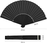 Leikedun 2 Pack Black Silk Folding Hand Fans Chinese Fan for Wedding Performance view 2