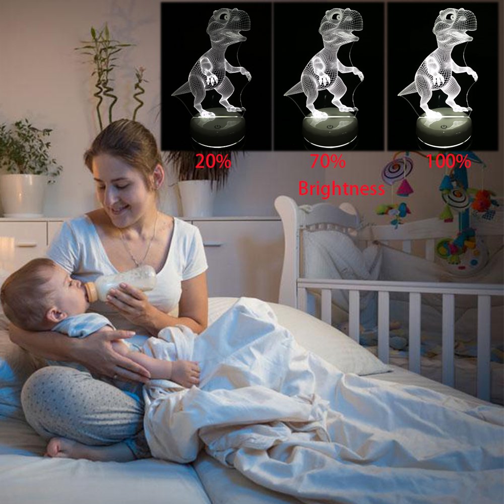 LED Dinosaur Night Light Lamp,Rechargeable Dimmable Night Light with Luminous White Base for Kids/Adults,Colors Changing by Touch Or Remote Control(No Battery in The Remote) (Cute Dinosaur)