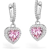 ALTENEVIA Pink Heart Dangle Earrings Cubic Zirconia Halo Heart Drop Earrings for Women
