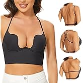 Low Back Bras for Women-Seamless Backless Bra Deep U Plunge Invisible Low Cut Bras Multiway Convertible Straps Halter Bra