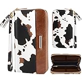 Coco Rossi Women Wallets MultiCard Case Wallet Clutch Card Holder Organizer Ladies Purse with Tassel Wrist Strap Zipper Closed, Brown Cow