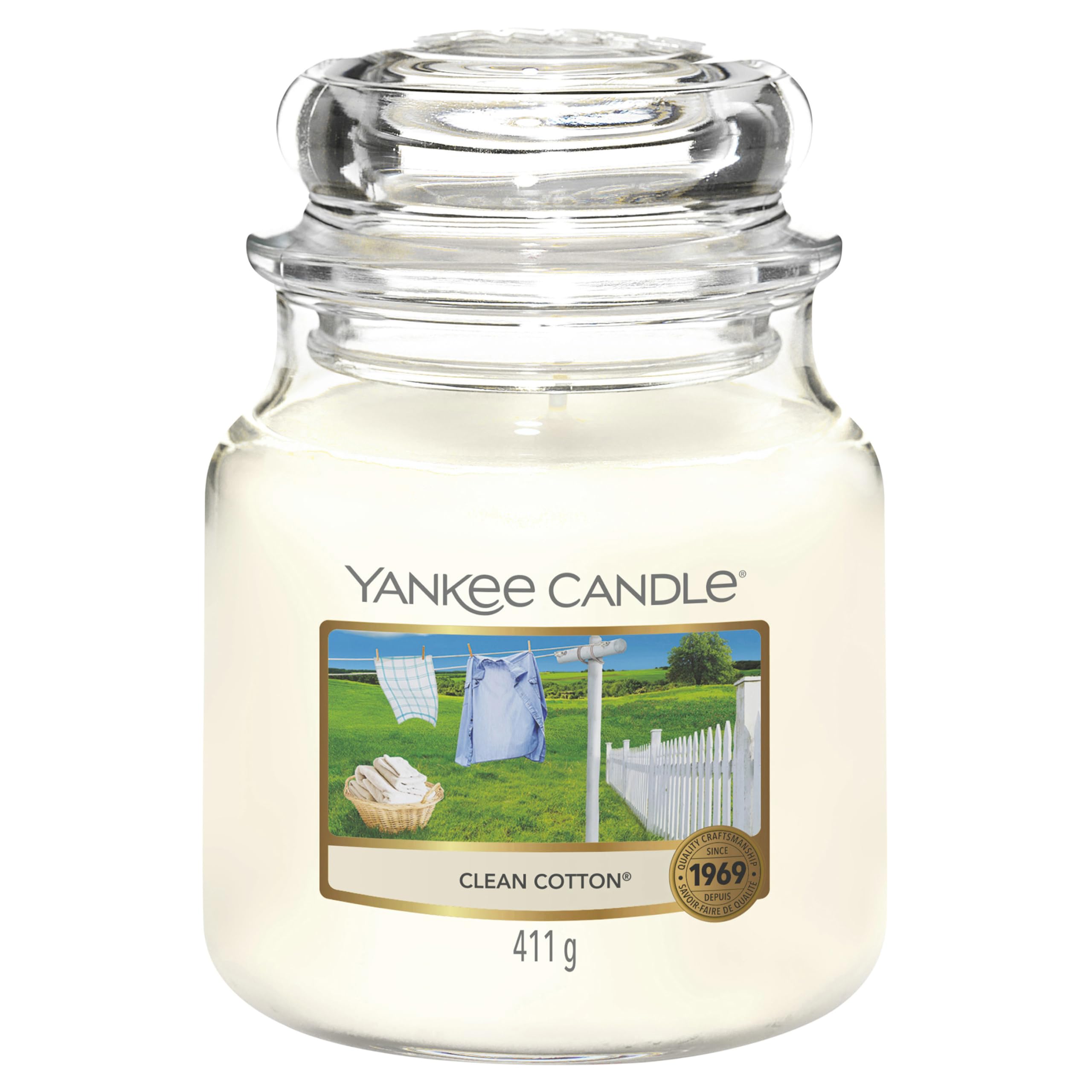 Yankee Candle Scented Candle | Clean Cotton Medium Jar Candle| Long Burning Candles: up to 75 Hours | Gifts for Women