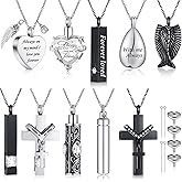 Jexine 10 Pcs Urn Necklace For Ashes Cremation Jewelry Wings Tear Drop Cross Crystal Ashes Necklace Stainless Steel Zircon Memorial Locket Vertical Bar Heart Waterproof Keepsake For Men
