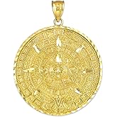 14K Yellow Gold Round Aztec Mayan Calendar Charm Pendant - Choice of Pendant Size