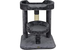 Go Pet Club - 23" Cat Tree Kitty Condo - Small Cat Tree with Two Elevated Perch Beds & Large Base - Cat Condos for Indoor Cats - Gray