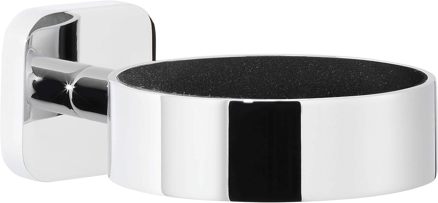 tesa ELEGAANT Hair Dryer Holder, Self-Adhesive, Stainless-Steel Blow Dryer Holder with Protective Black Foam Rubber Inlay