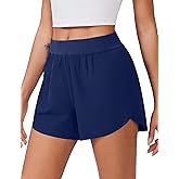 PINSPARK Womens Running Shorts High Waisted Athletic Shorts Quick Dry Exercise Workout Shorts with Mesh Liner