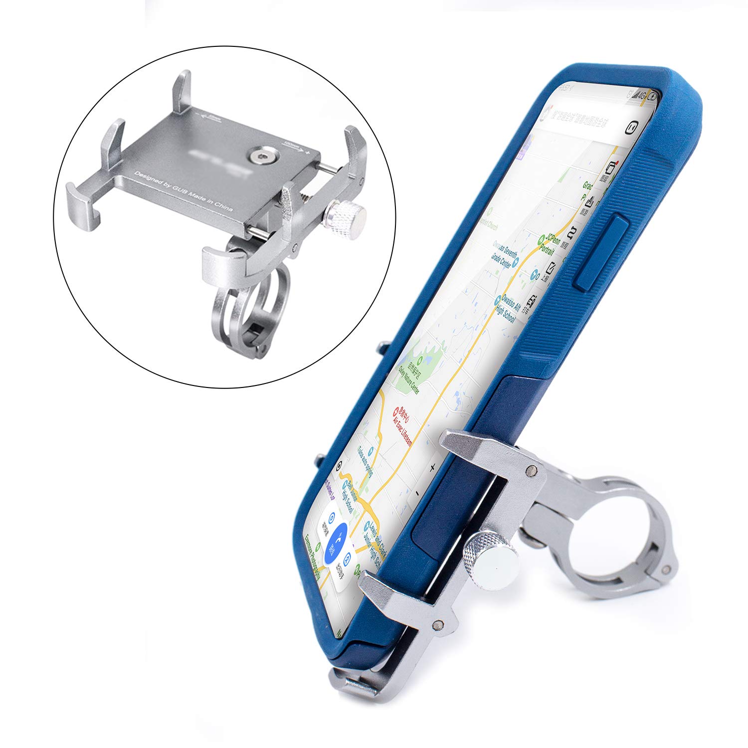 Thick Case Design Bike Motorcycle Phone Mount Handlebar Holder For Any Cell Phones with Thick Case Fit iPhone X XR Xs max 8 8s 7 PLUS Samsung Galaxy S10 S9 S8 Note 10 9 8 (Metal Sliver)