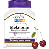 21st Century Melatonin 10mg Quick Dissolve, Cherry, 120 Tablets | Extra-Strength 10 mg Melatonin Quick-Dissolve Sleep Aid, Adults, Fast Absorption with No Water Needed, Natural Cherry Flavor