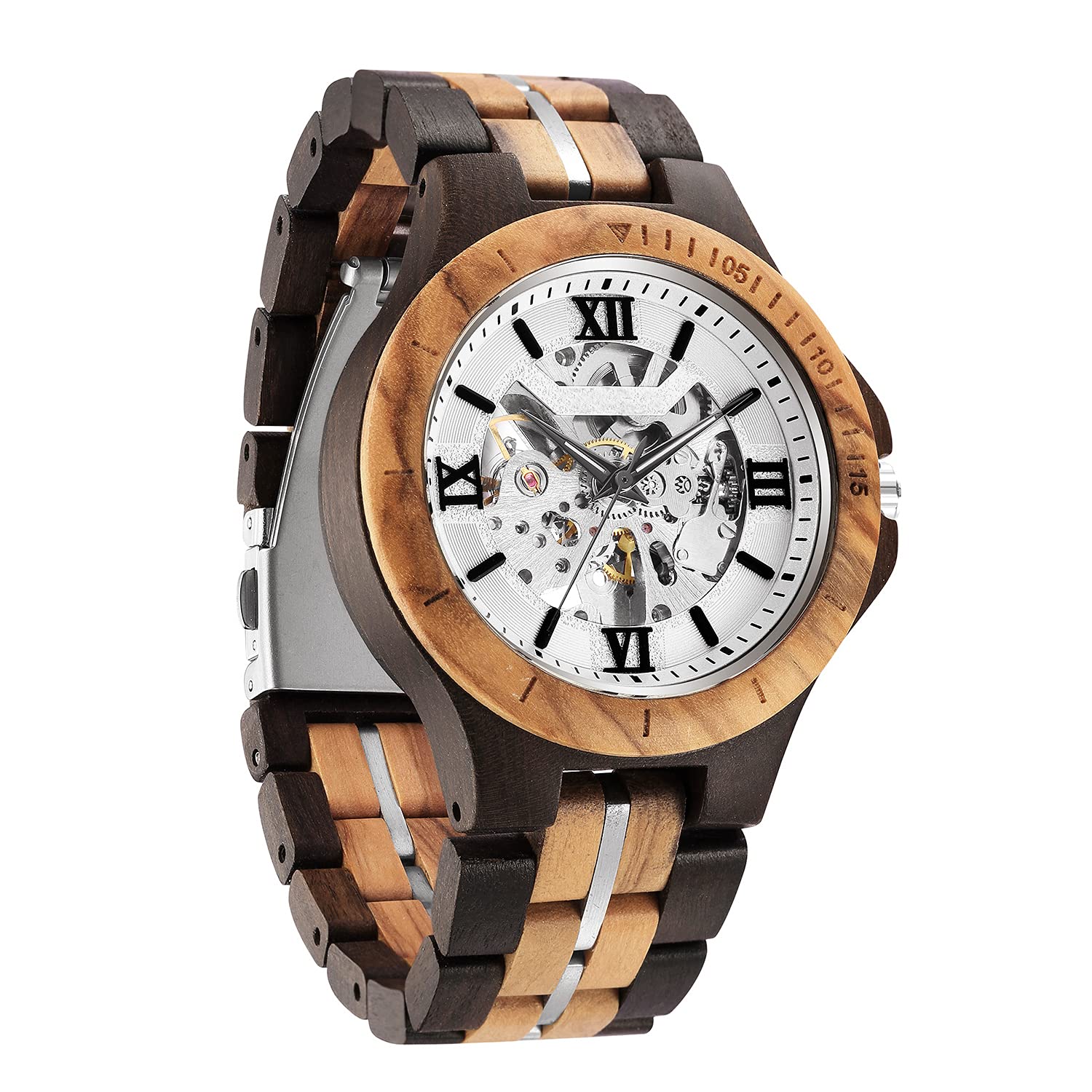 Wooden Watch for Men Women, Stylish Chronograph Military Casual Calendar Wood Watches, Mechanical - White dial, Stylish Multifunctional Date Chronograph Watches