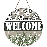 Bolisom Welcome Winter Tree Front Door Sign, Farmhouse Pine Cones Snowflake Wood Hanger Outdoor Outside Porch Home Decor, Rustic Christmas Wooden Wreath Indoor Wall Hanging Decoration