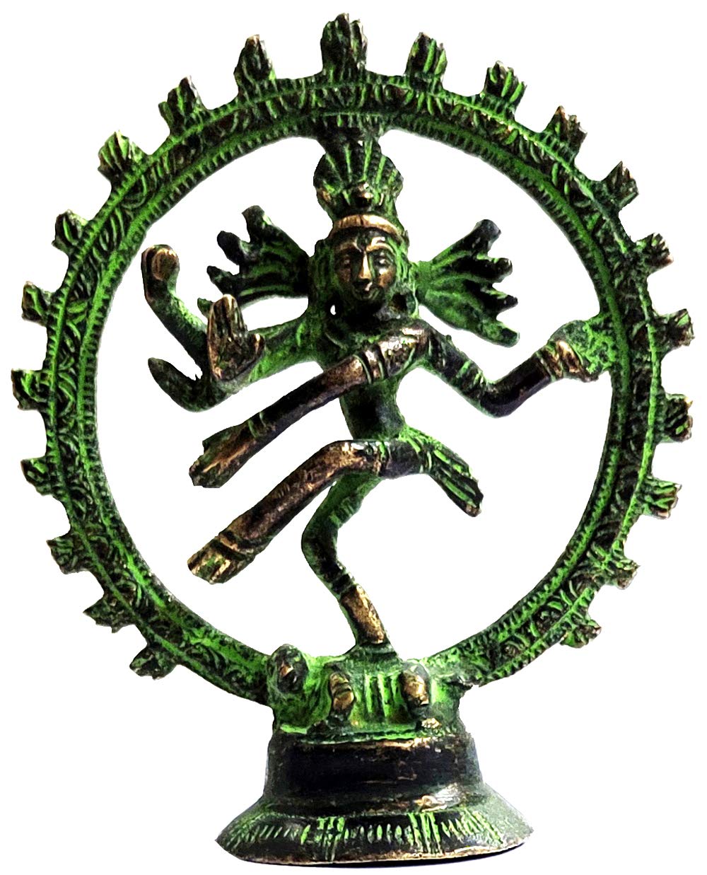 Purpledip Brass Idol Nataraja: Antique Finish Mini Statue of Siva in Cosmic Dance (12060)